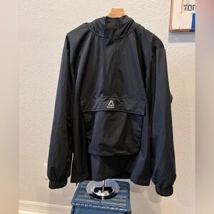 Reebok Black Hooded Anorak Windbreaker Jacket L Snap Front